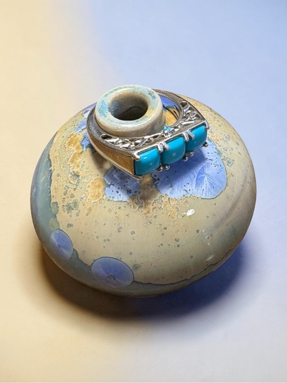 Sleeping Beauty  Turquoise Triple Stone Ring set in .925 Sterling  size 5   NEW